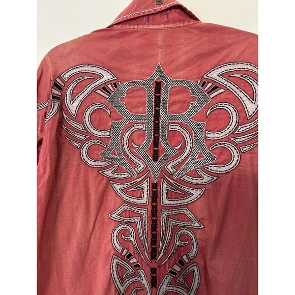 Roar Signature Embroidered Front & Back Shirt Mens XL Red LS ButtonUp Y2k - Picture 7 of 11
